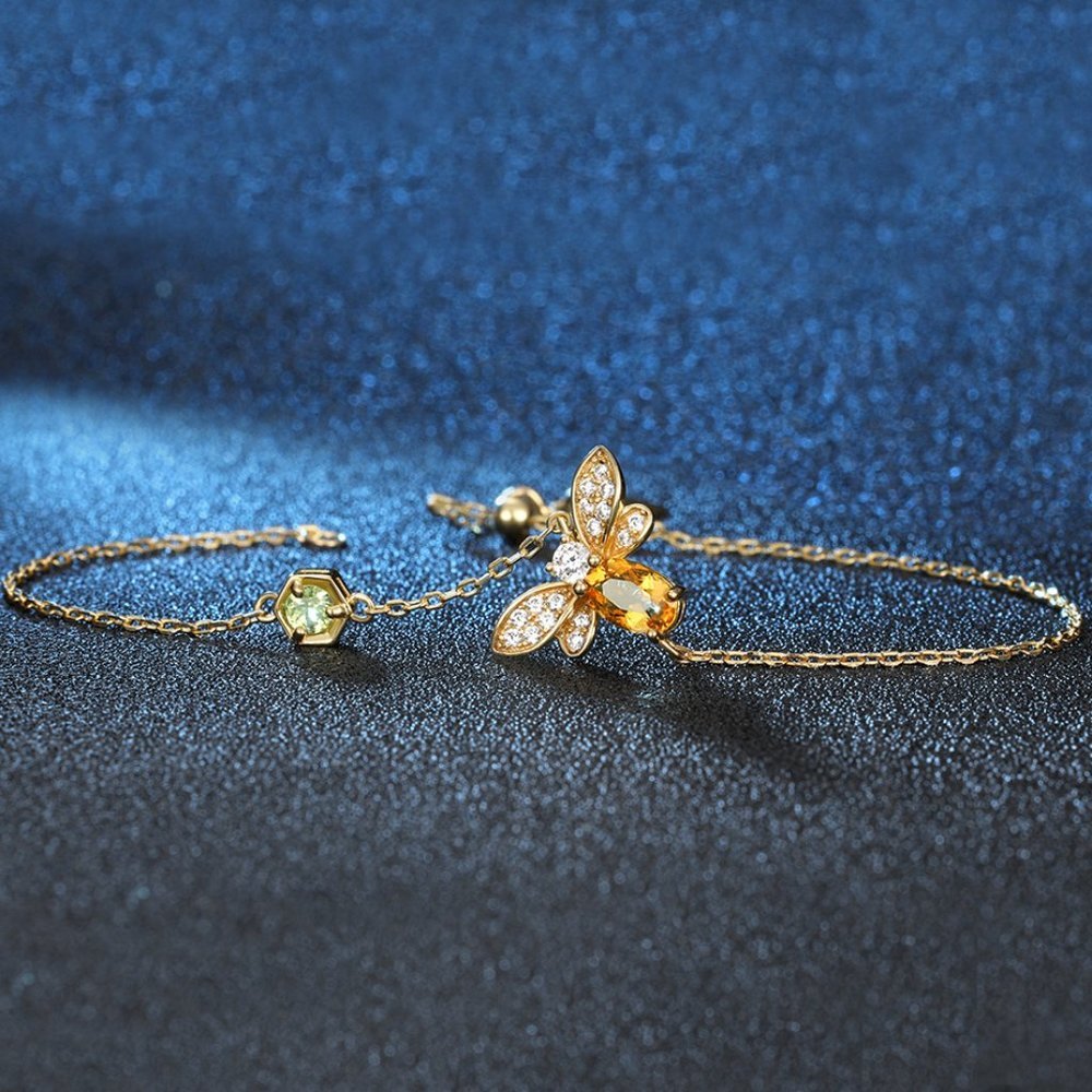 *NEW 18K Yellow Gold Citrine Diamond Bee Bracelet - Picture 3 of 7